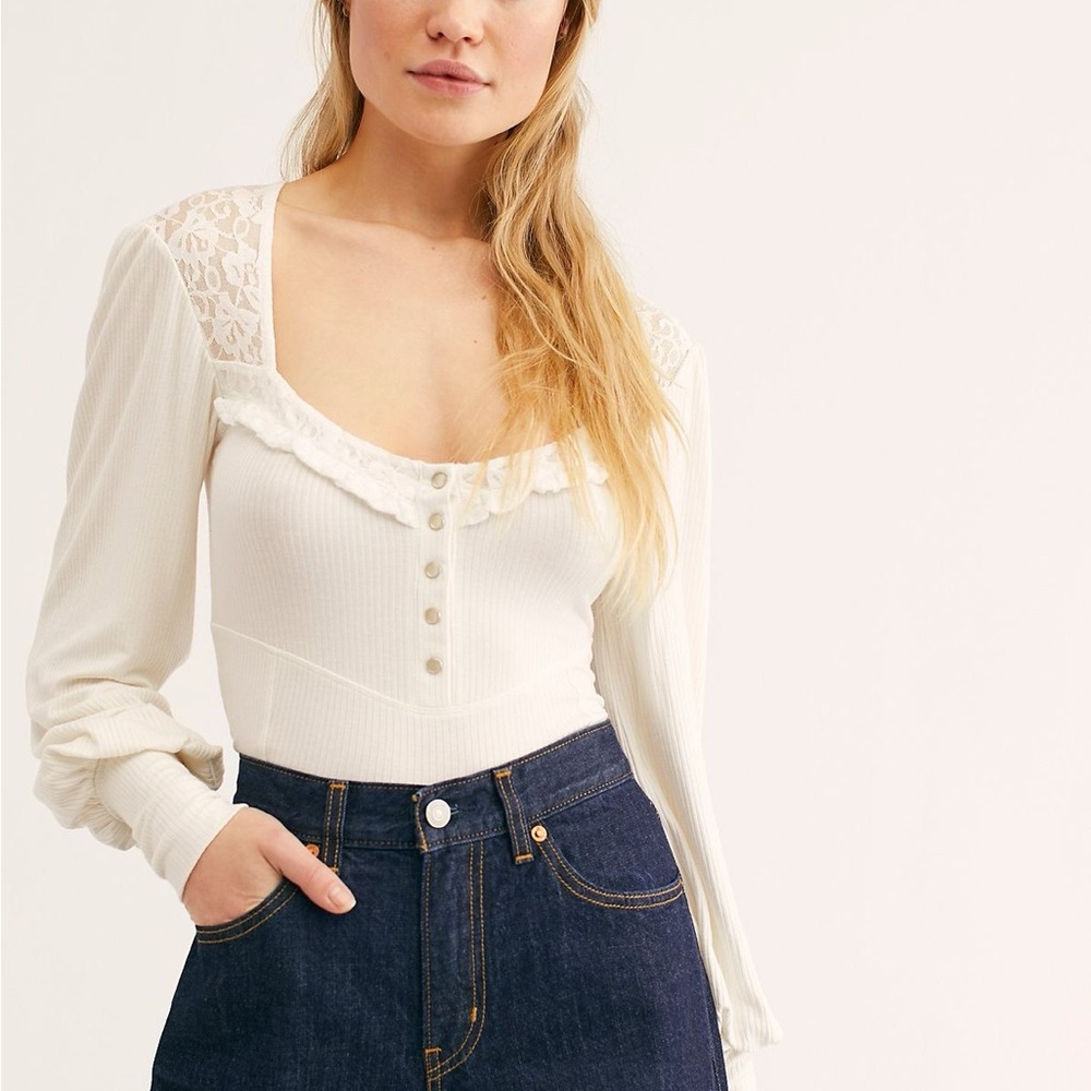 (TWO COLOR OPTIONS) Free People Kissin Kate Lace Button-Front Top